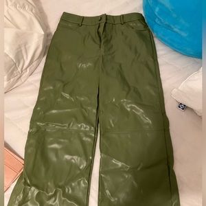Green leather pants